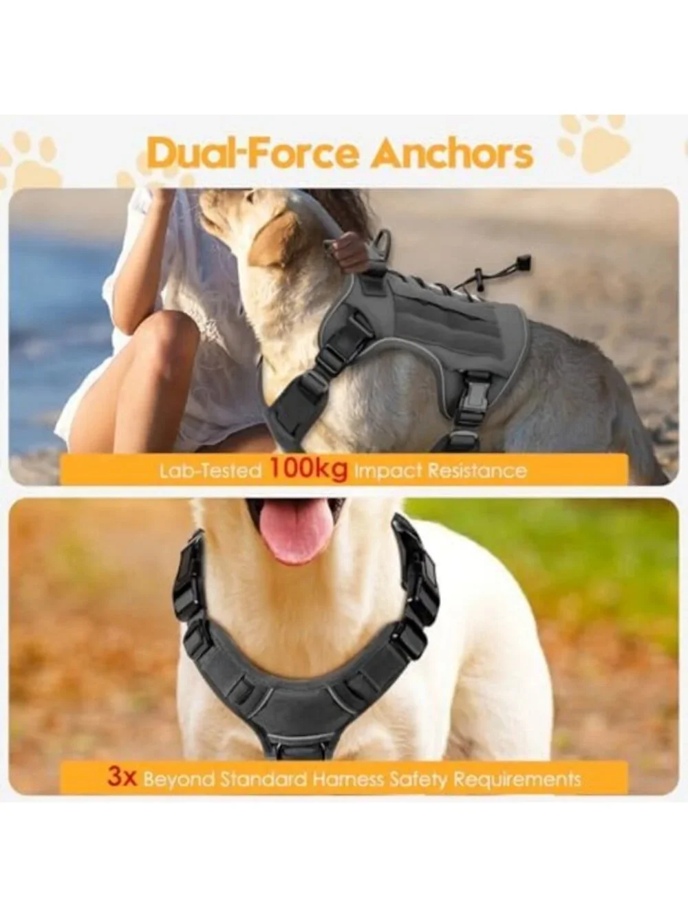 Heavy-Duty No Pull Tactical Dog Harness, Adjustable Reflective Vest for Large